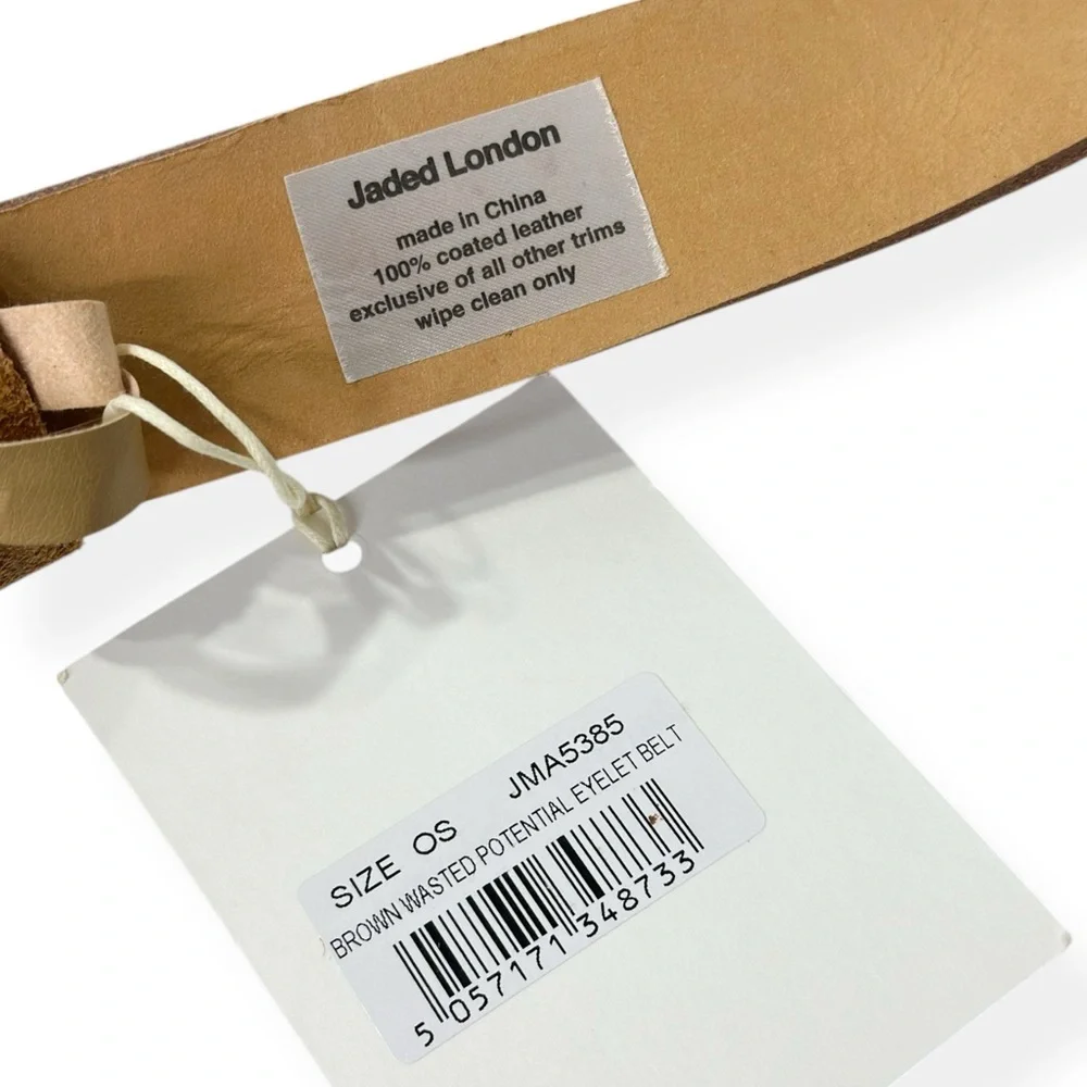 JADED LONDON Wasted Potential Club Leather Belt, Brown, OS